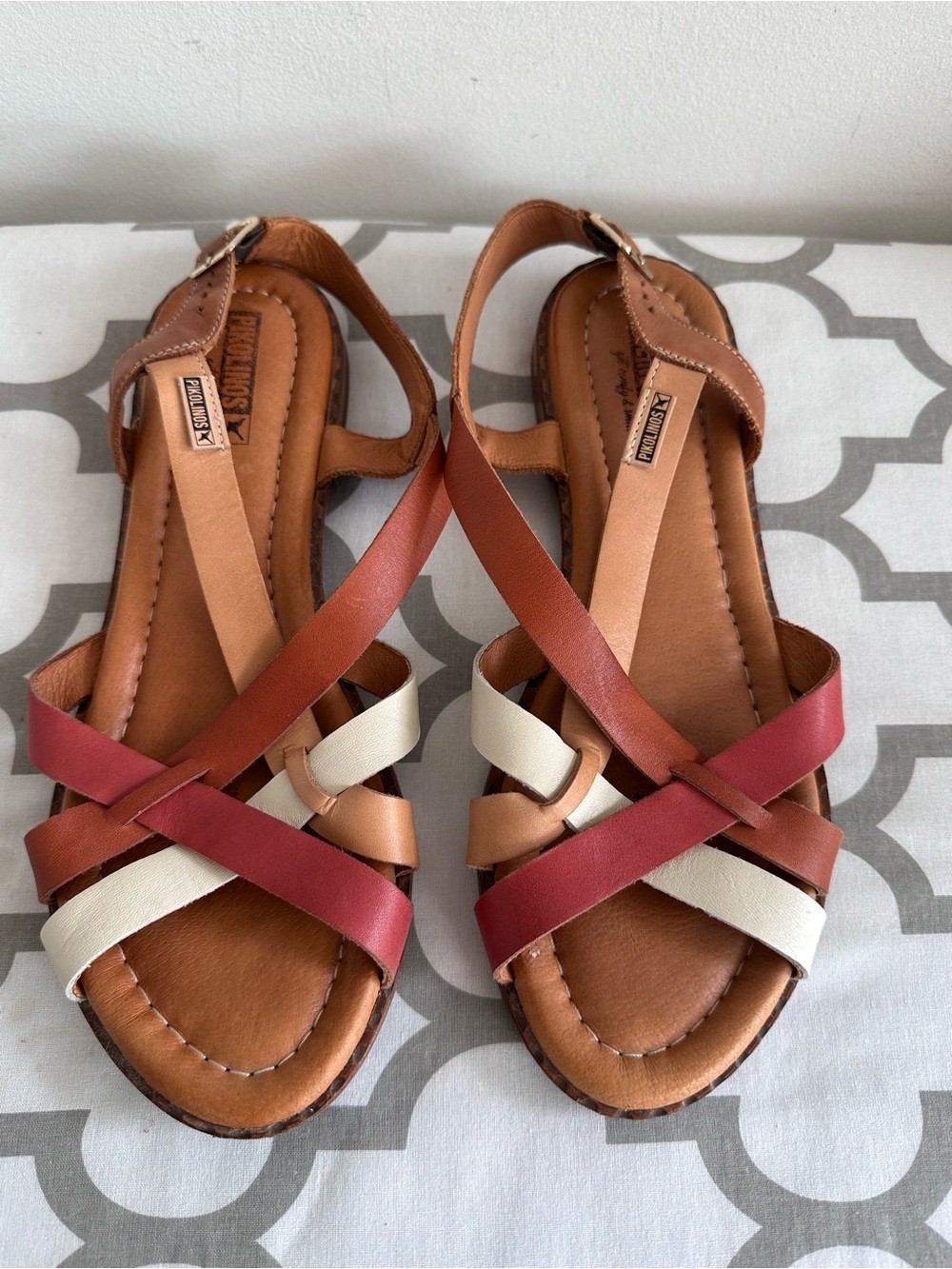 Skechers Women's Red, Tan & Cream Strappy Slingback Sandals